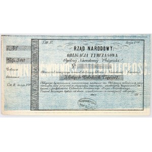 Powstanie Styczniowe 1863-1864, obligacja tymczasowa na 500 złotych 186 r., litera B seria 1-sza