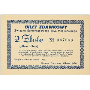 Mogilno, Związek Samorządowego powiatu mogileńskiego, bilet zdawkowy 2 złote 15.03.1945 