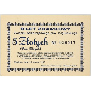 Mogilno, Związek Samorządowego powiatu mogileńskiego, bilet zdawkowy 5 złotych 15.03.1945 