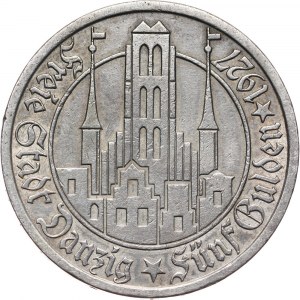 Wolne Miasto Gdańsk, 5 guldenów 1927, Berlin, Kościół Marii Panny