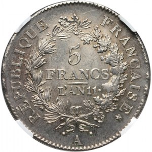 France, Republic, 5 Francs L' AN 11 A, Paris