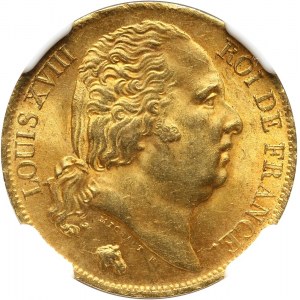 Francja, Ludwik XVIII, 20 franków 1819 W, Lille