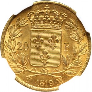 Francja, Ludwik XVIII, 20 franków 1819 W, Lille