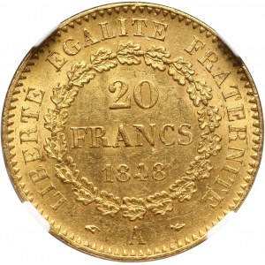 France, Second Republic, 20 Francs 1848 A, Paris