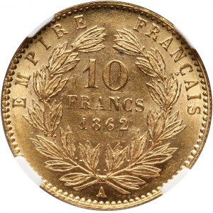France, Napoleon III, 10 Francs 1862 A, Paris