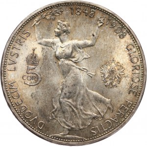 Austria, Franz Joseph I, 5 Corona 1908, Vienna, 60th Anniversary of Reign