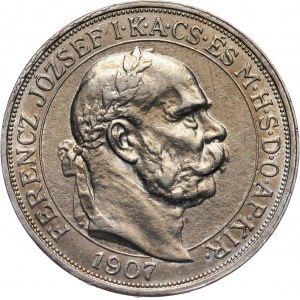 Hungary, Franz Josef I, 5 Korona 1907 KB, Kremnitz