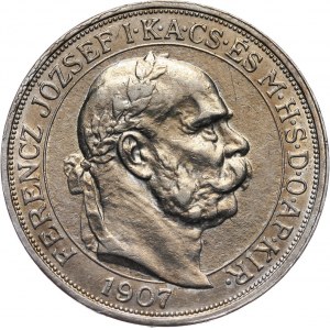 Węgry, Franciszek Józef I, 5 koron 1907 KB, Kremnica