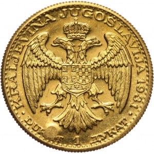 Yugoslavia, Alexander I, ducat 1931, counterstamp - birds