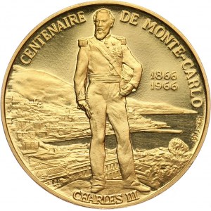Monako, Rainier III, medal w złocie z 1966 roku, 100-lecie Monte Carlo
