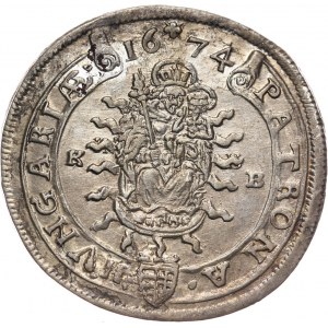Węgry, Leopold I, 15 krajcarów 1674 KB, Kremnica