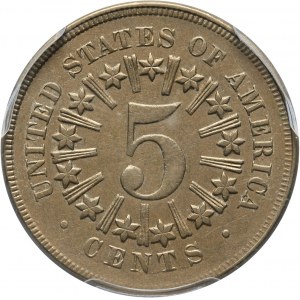 USA, 5 Cents (Nickel) 1866, Shield, Repunched Date
