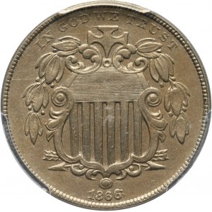 Stany Zjednoczone Ameryki, 5 centów 1866, Shield, Repunched Date