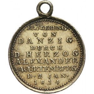 XIX wiek, Gdańsk, medalik z uszkiem z 1814 roku, zdobycie Gdańska przez Aleksandra Wirtemberskiego, 2 stycznia 1814 roku