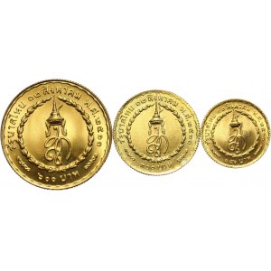 Tajlandia, Rama IX, zestaw 3 złotych monet z 1968 roku, królowa Sirikit