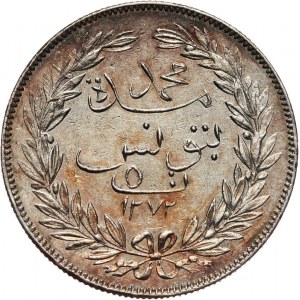 Tunisia, Muhammad al-Sadiq Bey, 5 Piastres AH1272 (1855)