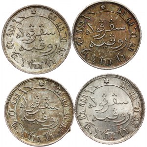 Netherlands East Indies, Wilhelmina, set of 4 x 1/10 Gulden 1884/1891/1893/1898