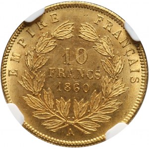 France, Napoleon III, 10 Francs 1860 A, Paris