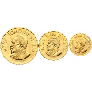 Kenia, zestaw 3 złotych monet z 1966 roku, stempel lustrzany, Prezydent Jomo Kenyatta