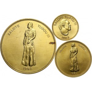 Tonga, zestaw 3 złotych monet z 1962 roku, królowa Salote Tupou III