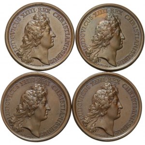 France, Louis XIV, 4 medals from historical series by J. Mauger