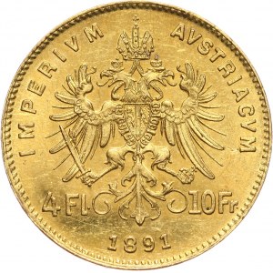 Austria, Franz Joseph I, 4 Florin = 10 Francs 1891, Vienna