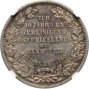 Niemcy, Jerzy V, Hanower, talar pamiątkowy 1865 B, Hanower, 50-lecie Unii Hanoweru i Fryzji