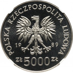 PRL, 5000 złotych 1989, Westerplatte, PRÓBA, nikiel