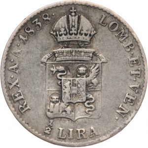 Austria, Królestwo Lombardzko-Weneckie, Ferdynand I, 1/2 lira 1838 V, Wenecja