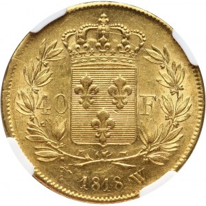 Francja, Ludwik XVIII, 40 franków 1818 W, Lille