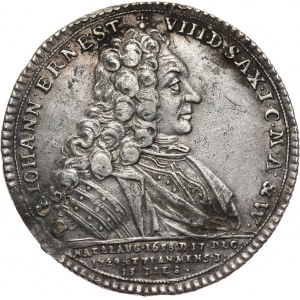 Niemcy, Saksonia-Saalfeld, Jan Ernest VIII, 1/2 talara pośmiertnego 1729, Saalfeld