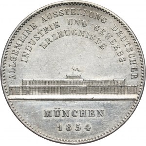 Germany, Bavaria, Miximilian II Josef, 2 Taler 1854, Munich, Exhibition of German products in the Glass Palace in Munich