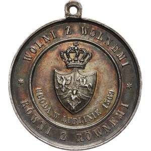 XIX wiek, srebrny medal z uszkiem z 1869 roku, 300-lecie Unii Lubelskiej, Lwów