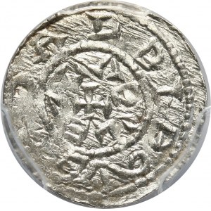 Bolesław III Krzywousty 1107-1138, denar, biskup i rycerz, podwójny napis