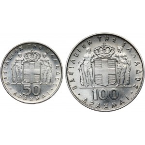Grecja, zestaw monet 50 i 100 drachm 1970, 3-cia Rocznica Rewolucji