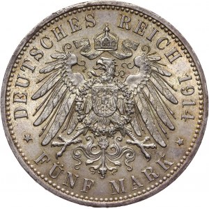 Germany, Prussia, Wilhelm II, 5 Marks 1914 A, Berlin
