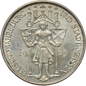 Niemcy, Republika Weimarska, 3 marki 1929 E, Muldenhütten, 1000-lecie Miśnii
