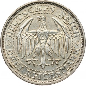 Niemcy, Republika Weimarska, 3 marki 1929 E, Muldenhütten, 1000-lecie Miśnii