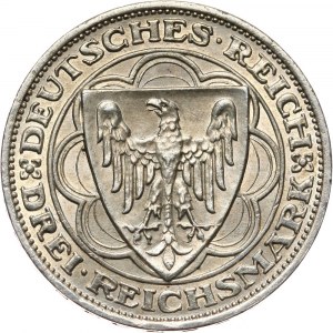 Niemcy, Republika Weimarska, 3 marki 1927 A, Berlin, 100-lecie portu w Bremie