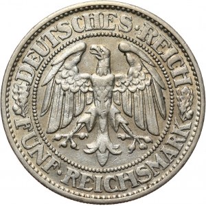Niemcy, Republika Weimarska, 5 marek 1928 J, Hamburg, Dąb