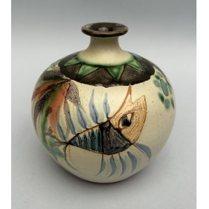 Wazonik ceramiczny z rybą, Sygnowany Ceramicart, Projekt Luis Soares