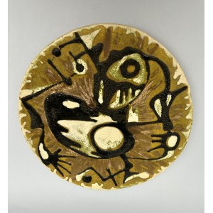 Keramikteller, abstrakte Komposition 1, Helena Husarska, Krakau, 1960er/70er Jahre