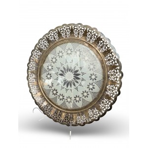 Crowned platter, plated metal, glass. 1930s, 20th c.