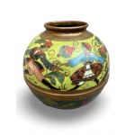 Copper vase with enamel Krakowiak dance scene, Poland, 2nd third of 20th century.