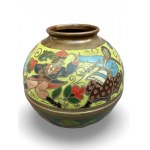 Copper vase with enamel Krakowiak dance scene, Poland, 2nd third of 20th century.