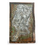 Plakát / dekorativní reliéf Lédy a labutě. Art Deco. Měděný plech. 20./30. léta 20. století.