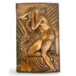 Plakát / dekorativní reliéf Lédy a labutě. Art Deco. Měděný plech. 20./30. léta 20. století.