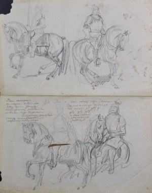 Piotr MICHAŁOWSKI (1800-1855), Szkice postaci na koniach z notatkami