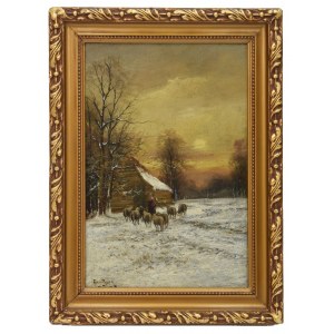 Painter unspecified, 19th / 20th century, Winter evening - return to the homestead