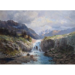 Émile GODCHAUX (1860-1938), Landschaft mit Wasserfall